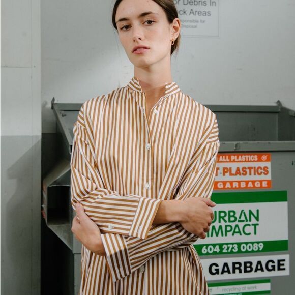 PRIORY Aise Dress Striped Poplin Burnt Orange / White in M/L​​​​ - Picture 4 of 7